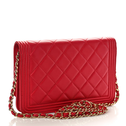 Chanel Lambskin Quilted Boy Wallet On Chain WOC Red 2 of 13