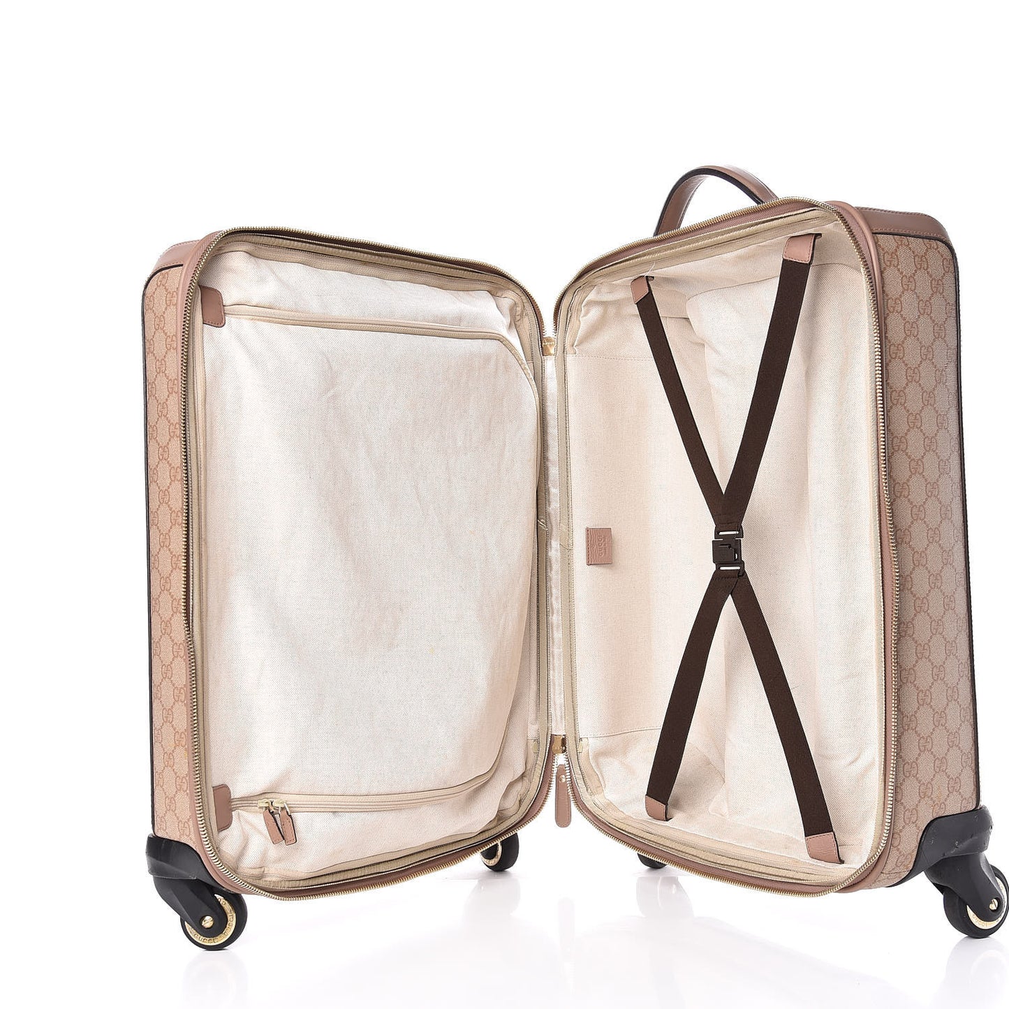 GG Supreme Monogram Selleria Calfskin Four Wheel Carry On Suitcase Winter Rose