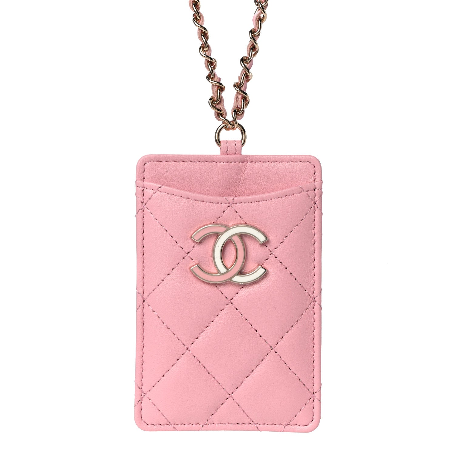 Chanel Lambskin Quilted Chanel Card Holder On Chain Pink 3 of 12