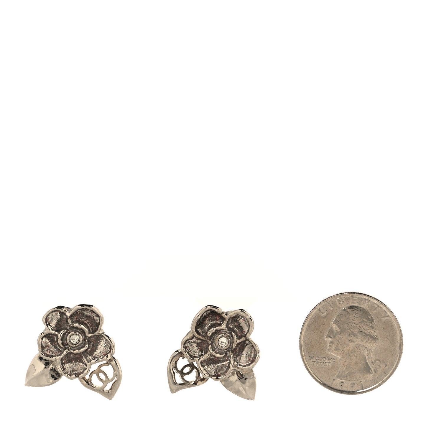 Crystal CC Camellia Earrings Silver