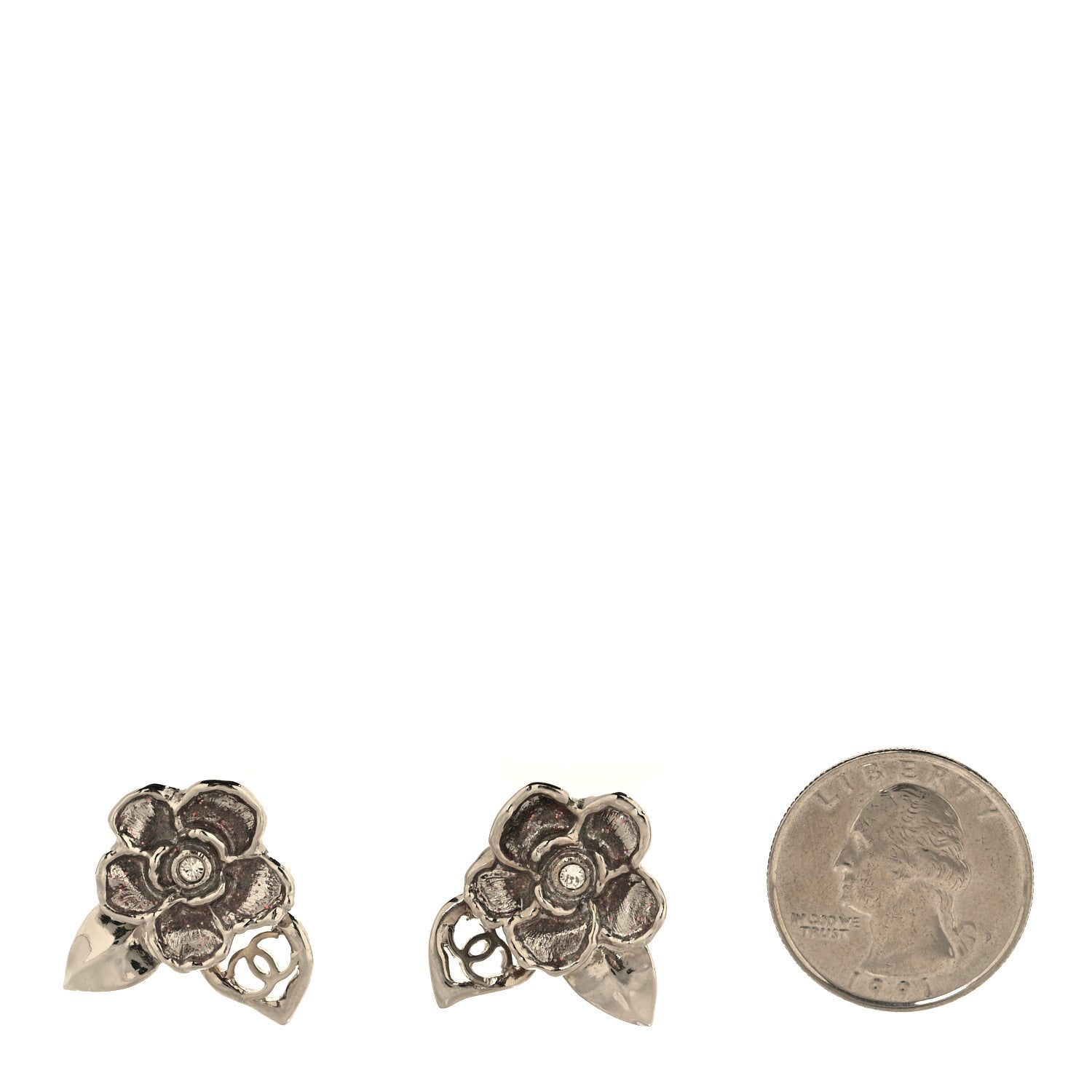 Chanel Crystal CC Camellia Earrings Silver 2 of 4