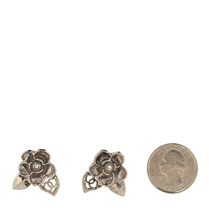 Chanel Crystal CC Camellia Earrings Silver 2 of 4
