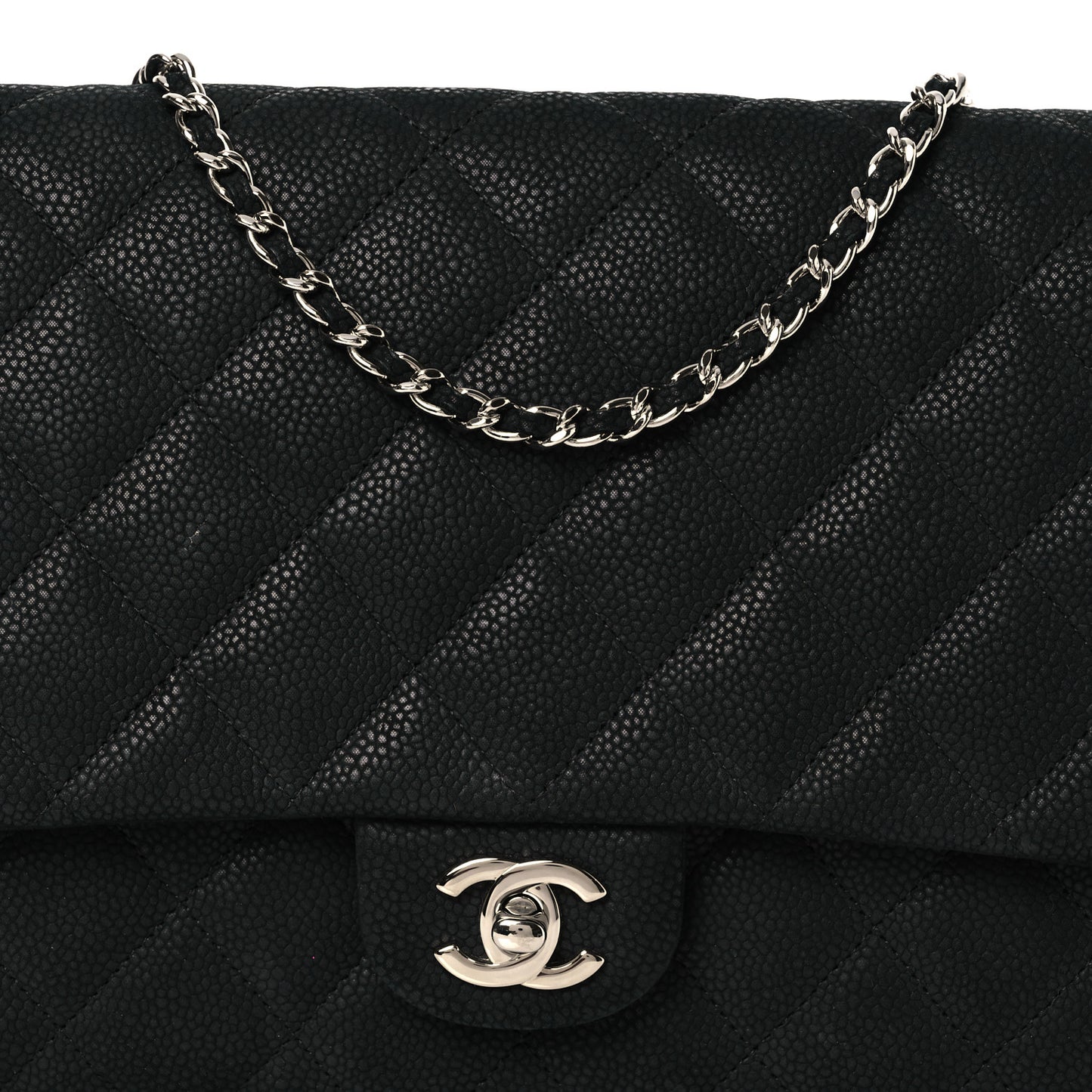 Iridescent Caviar Quilted Clutch With Chain Flap Black