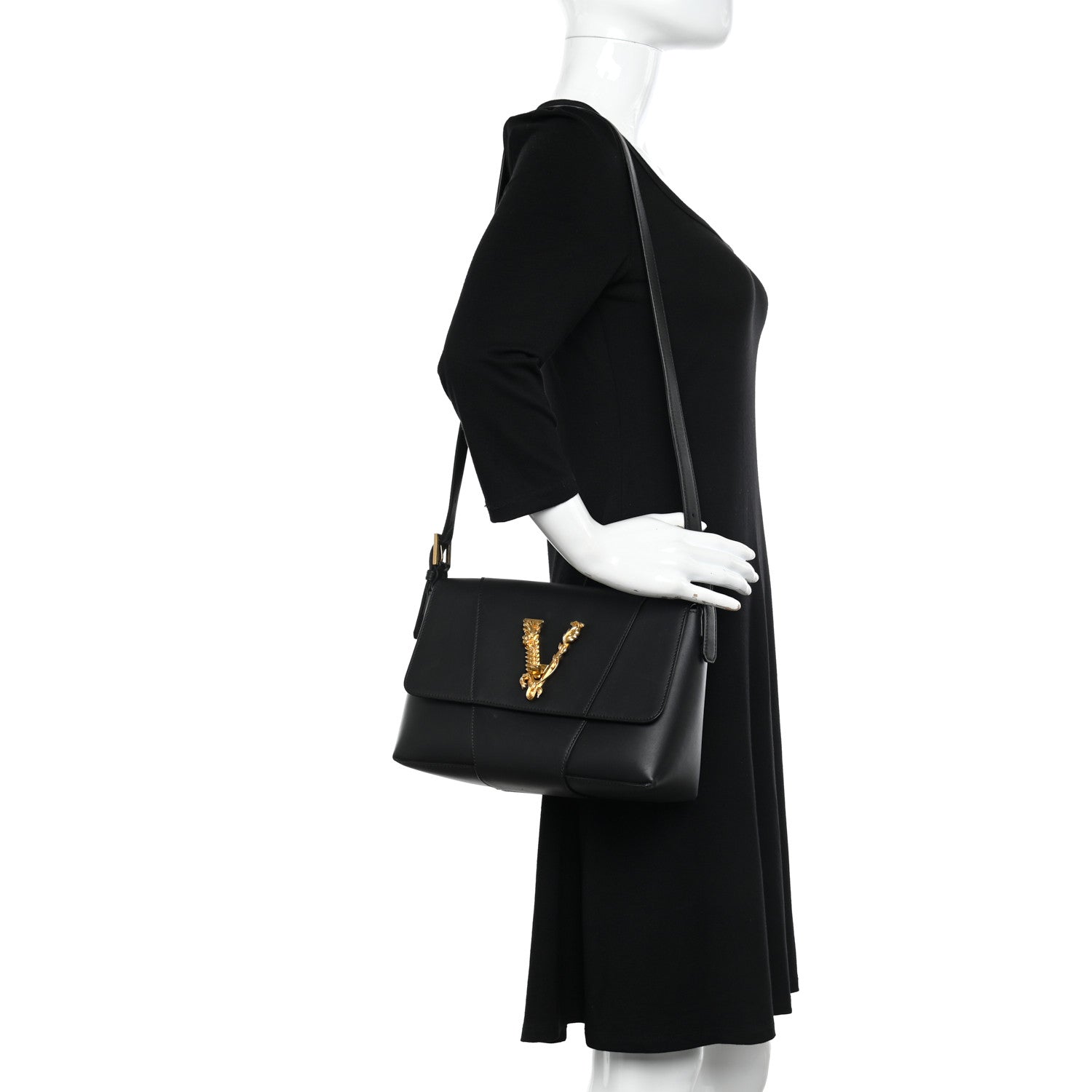 Versace Vitello Barocco Virtus Shoulder Bag Black 2 of 15
