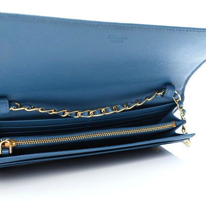 Prada Saffiano Metal Oro Chain Wallet Cobalto 4 of 4