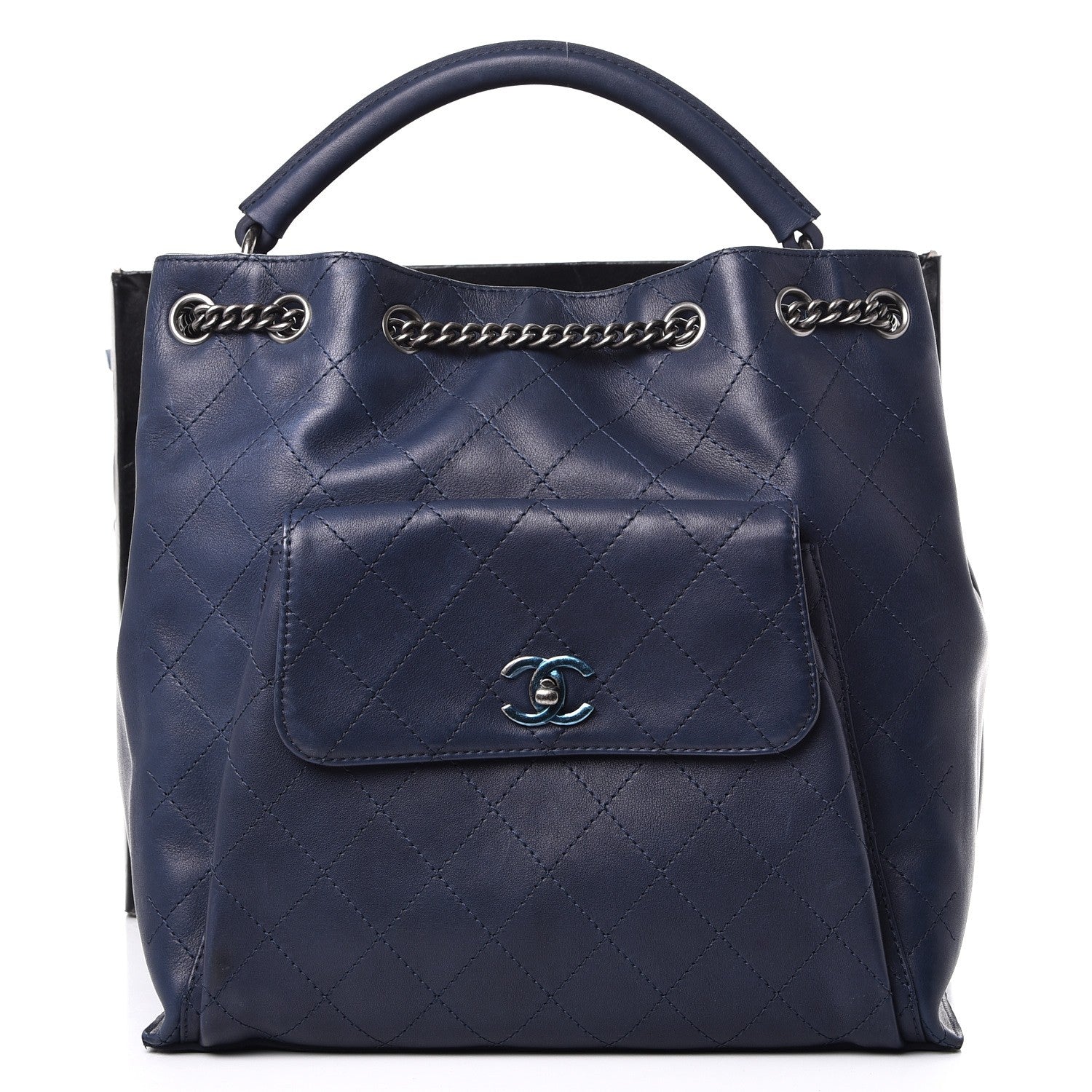 Chanel Calfskin Stitched Large Urban Luxury Drawstring Backpack Navy Blue 1 of 11