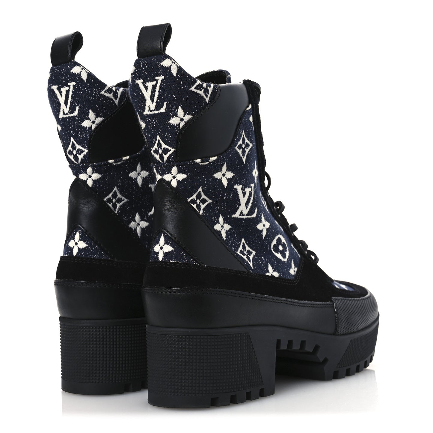 Calfskin Monogram Denim Laureate Platform Desert Boots 39.5 Navy Blue