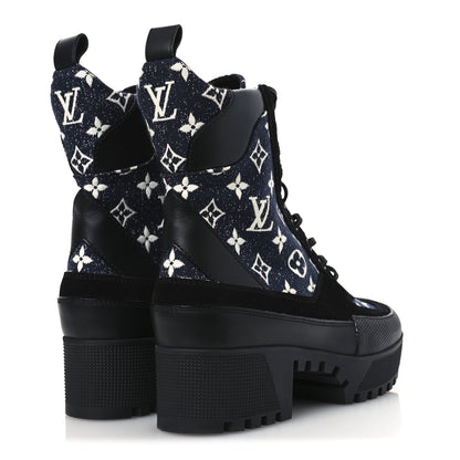 Louis Vuitton Calfskin Monogram Denim Laureate Platform Desert Boots 39.5 Navy Blue 5 of 12