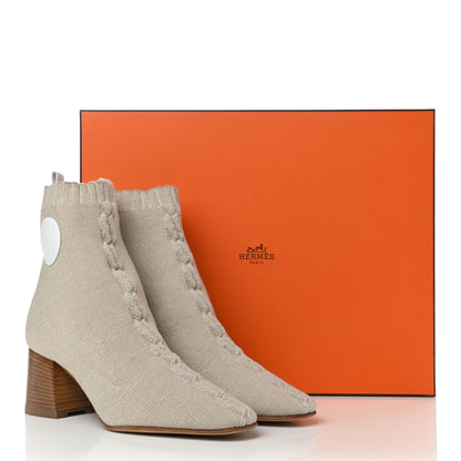 Hermes Knit Calfskin Volver 60 Ankle Boots 37 Nocciola 10 of 10