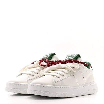 Miu Miu Calfskin Womens Low Top Sneakers 39 White Green 4 of 10