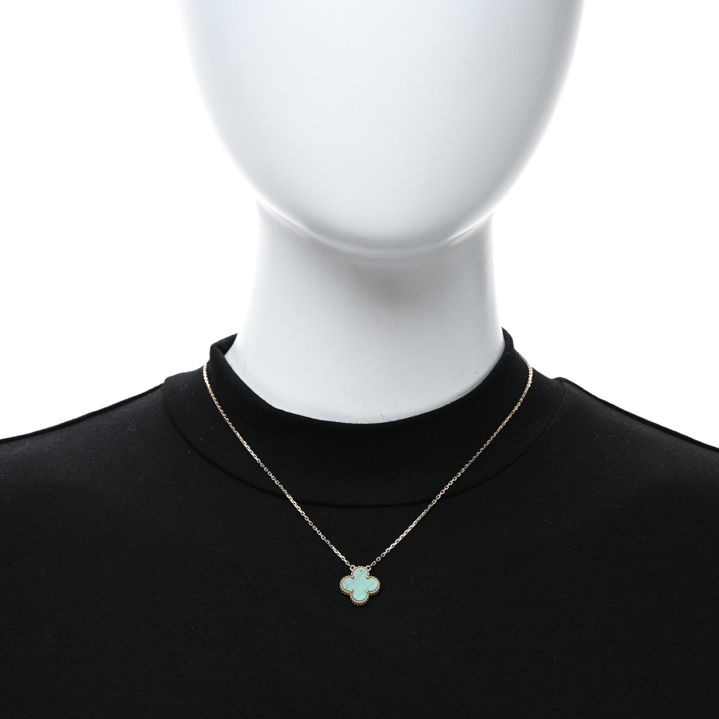 18K Yellow Gold Malachite Vintage Alhambra Pendant Necklace