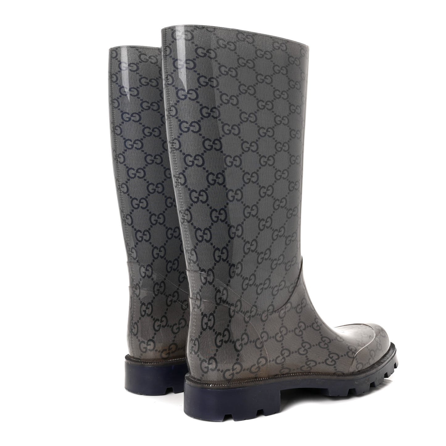 Rubber Monogram Rain Boots 37 Transparent Blue