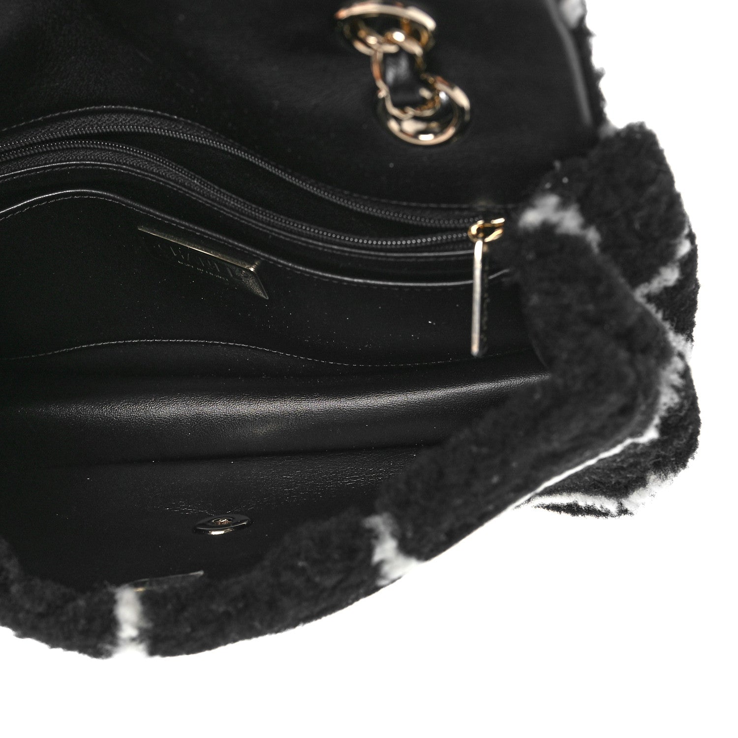 Chanel Shearling Lambskin Large Fluffy Tartan Single Flap Black White 5 of 9