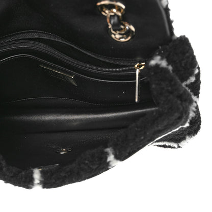 Chanel Shearling Lambskin Large Fluffy Tartan Single Flap Black White 5 of 9
