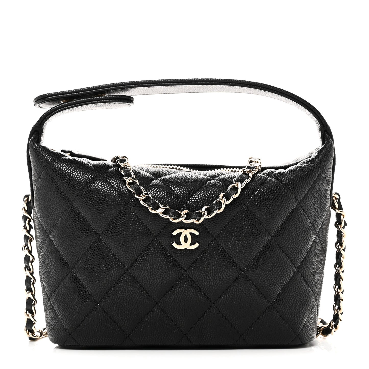 Caviar Quilted Hobo Clutch With Chain Black