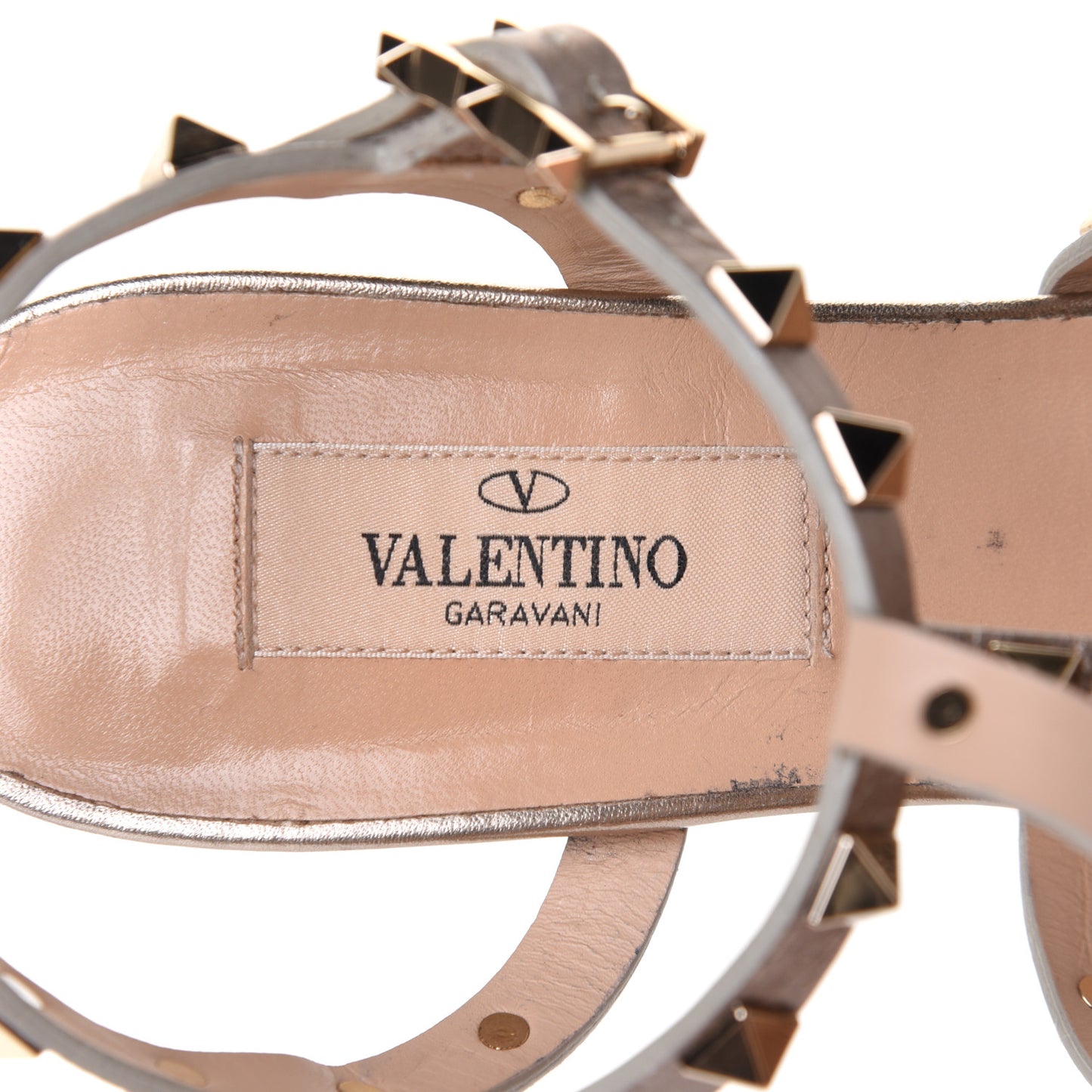 Metallic Grained Calfskin Rockstud 60mm City Sandals 36.5 Skin