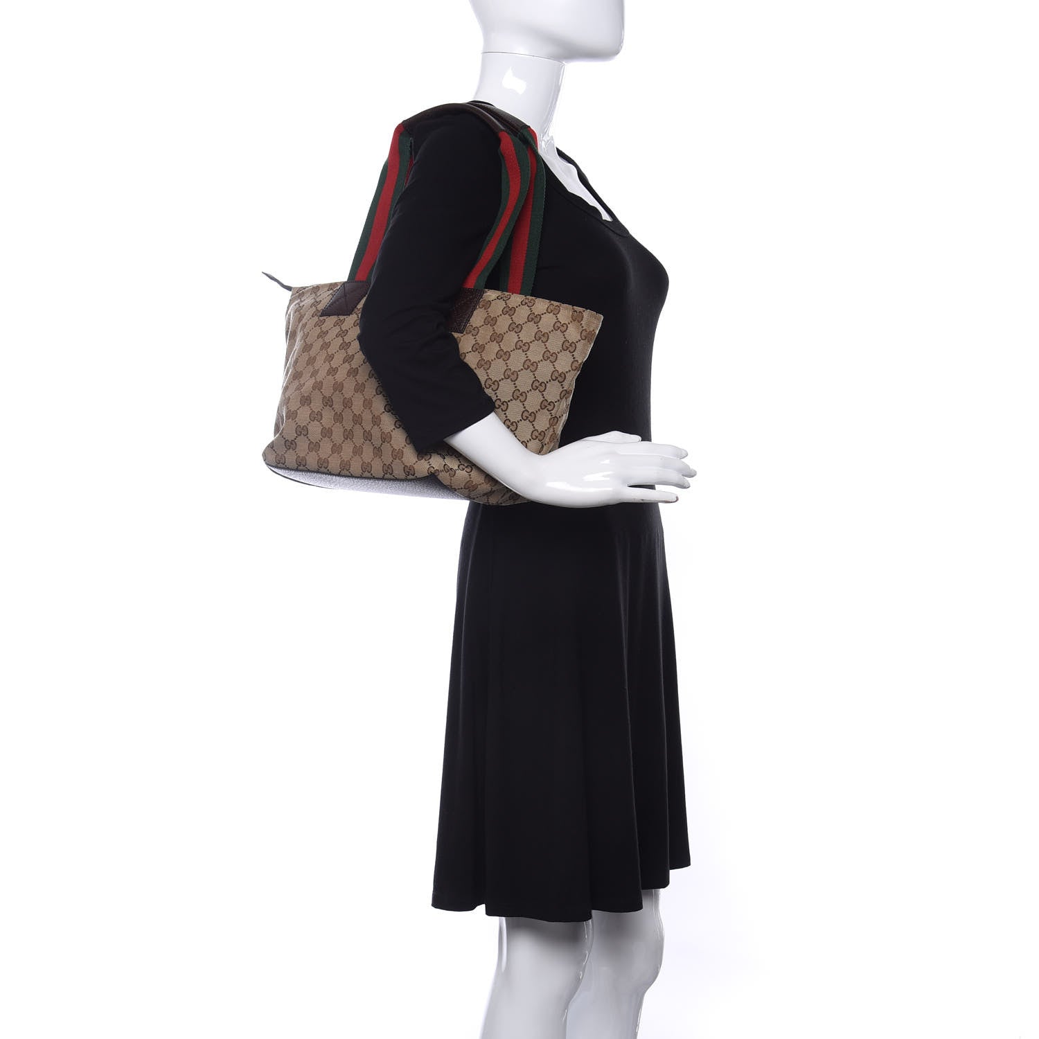 Gucci GG Monogram Medium Web Handle Bucket Tote Dark Brown 2 of 10