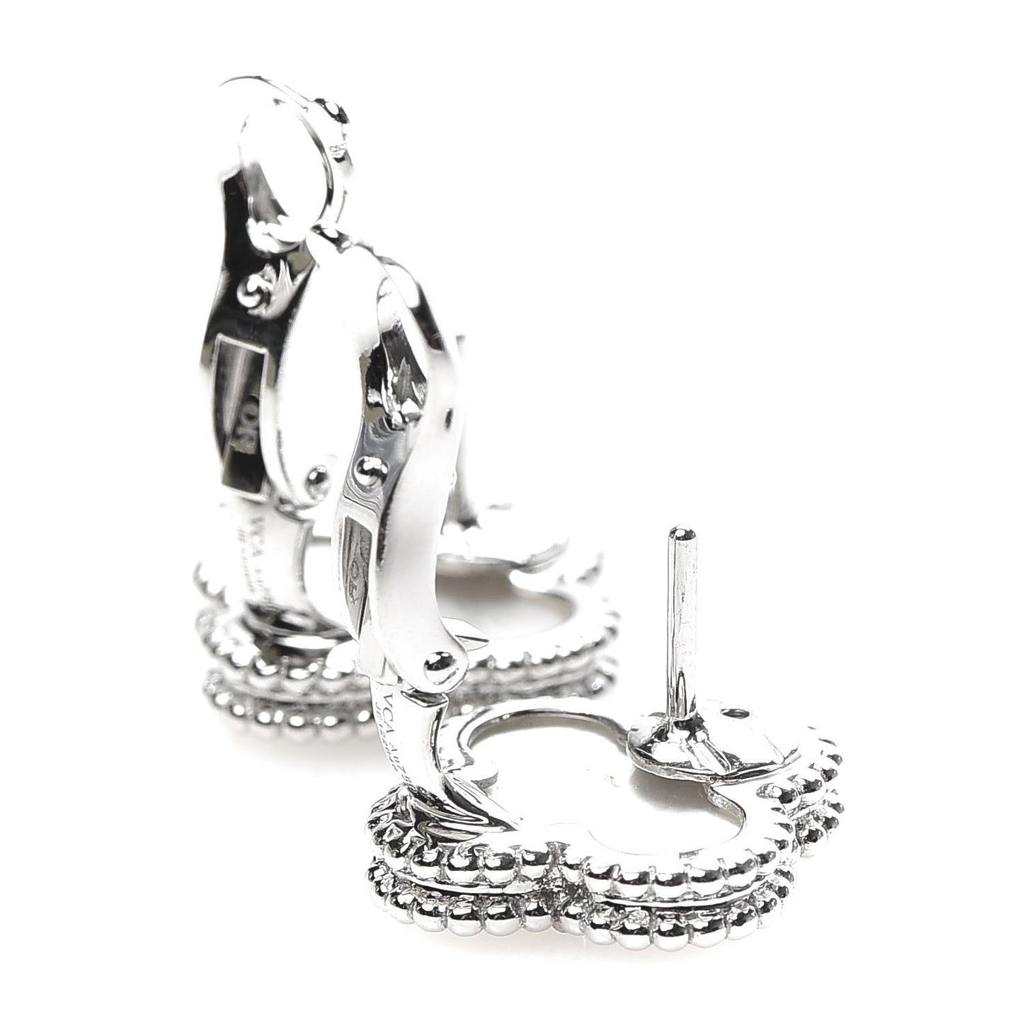 18K White Gold Mother of Pearl Vintage Alhambra Earrings