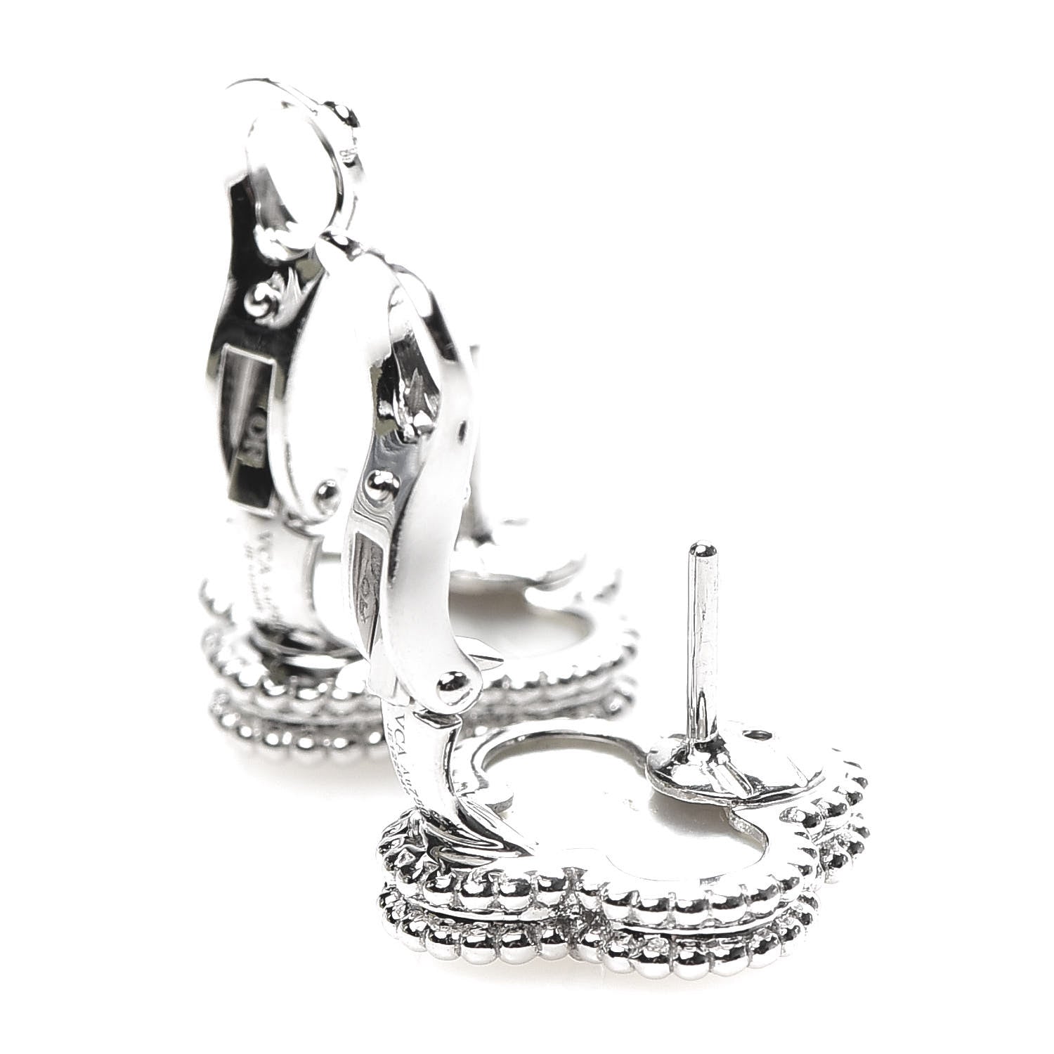 Van Cleef & Arpels 18K White Gold Mother of Pearl Vintage Alhambra Earrings 4 of 6