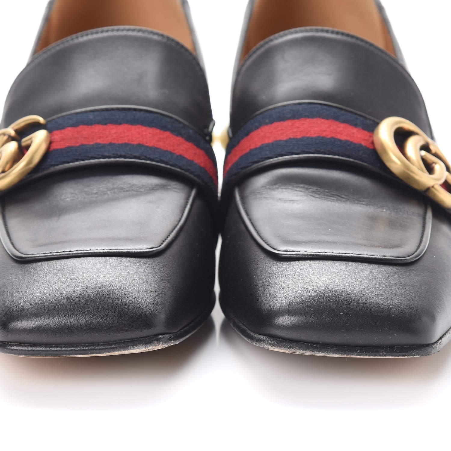 Gucci Calfskin Web Pearl Embellished Peyton Loafers 38.5 Black 15 of 16