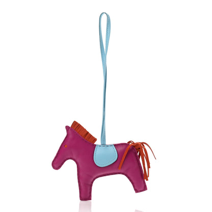 Hermes Milo Lambskin Grigri Rodeo Horse Bag Charm MM Rose Pourpre Cornaline Celeste 1 of 5