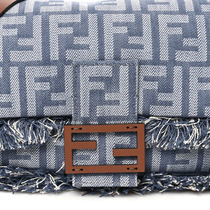 Fendi Denim Vitello Fringe FF Embroidered Baguette Myrtle Dark Nut 7 of 9