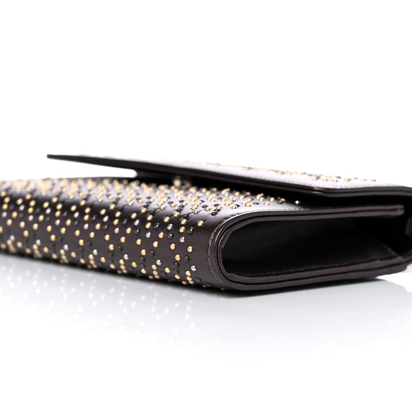 Lambskin Studded Wallet on Removable Chain Bronze