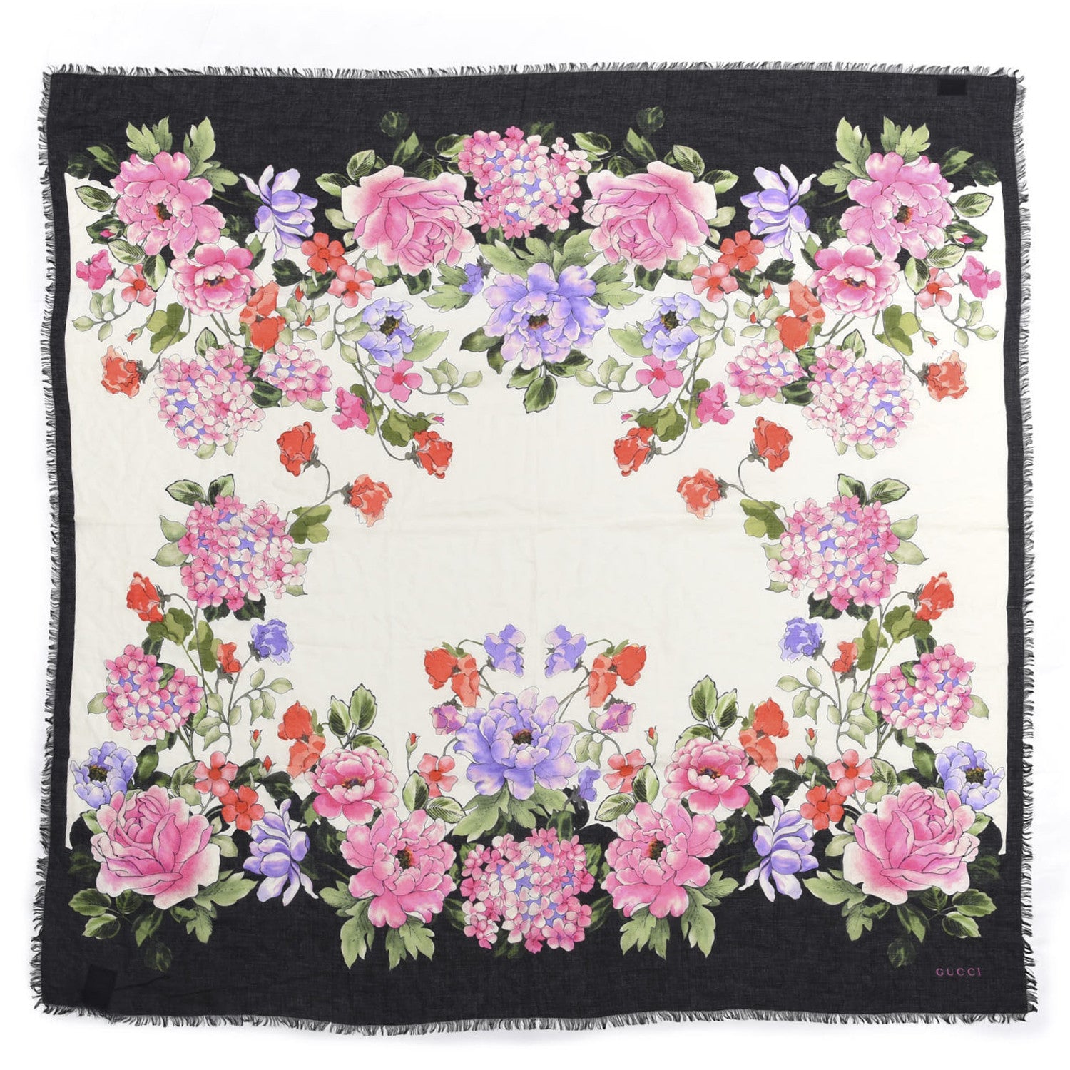 Gucci Silk Cashmere Hydrangea Square Scarf Black 1 of 5