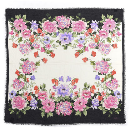Gucci Silk Cashmere Hydrangea Square Scarf Black 1 of 5