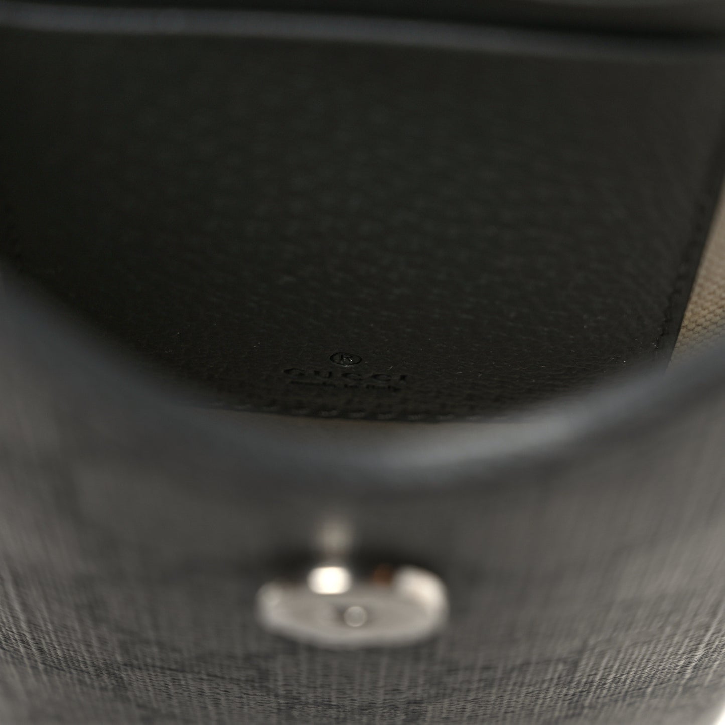 GG Supreme Monogram Textured Dollar Calfskin Phone Crossbody Bag Grey Black Graphite Grey