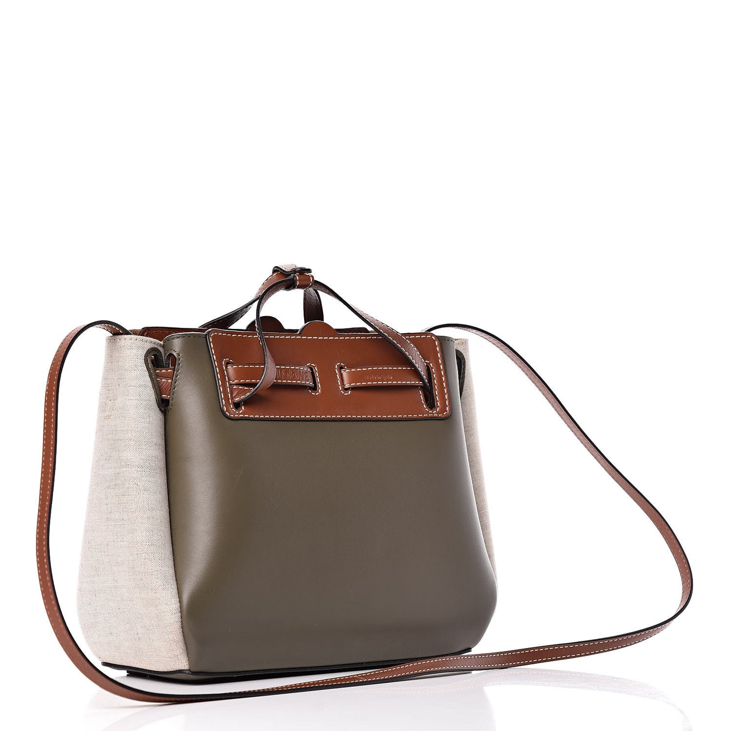 Calfskin Linen Mini Lazo Tote Khaki Green