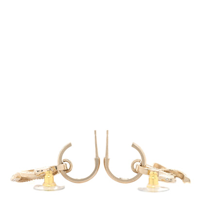 Chanel Metal Crystal Studded CC Hoop Drop Earrings Gold 3 of 4