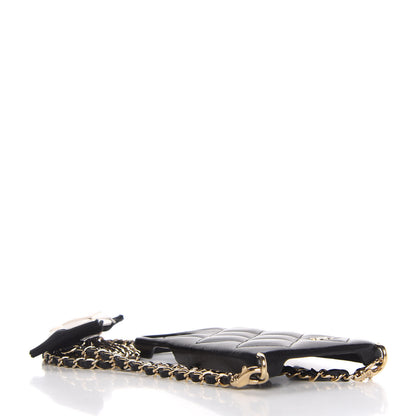 Chanel Lambskin Quilted Camellia Bow iPhone XII Pro Holder With Chain Black 4 of 10