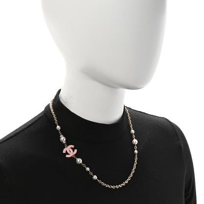 Chanel Pearl Bead Enamel CC Short Necklace Pink Gold 2 of 7