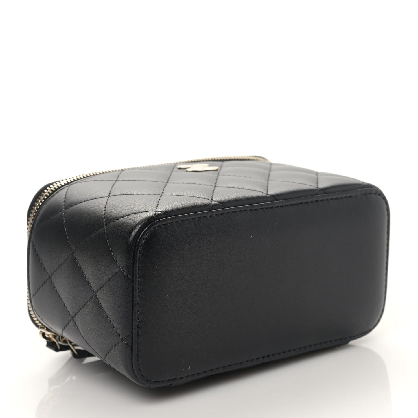 Lambskin Quilted Small Top Handle Vanity Case With Chain Black