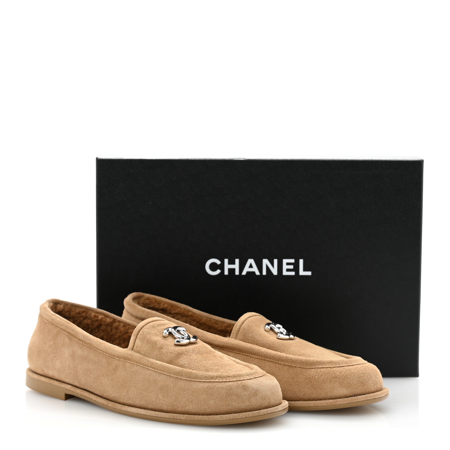 Chanel Suede Calfskin CC Loafers 40 Dark Beige 10 of 10