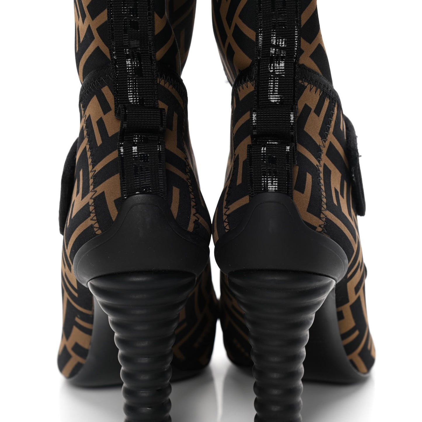 Lycra Vitello FF Logo Tape Promenade Ankle Boots 36 Tobacco Black