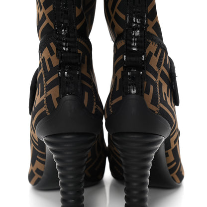 Fendi Lycra Vitello FF Logo Tape Promenade Ankle Boots 36 Tobacco Black 10 of 12