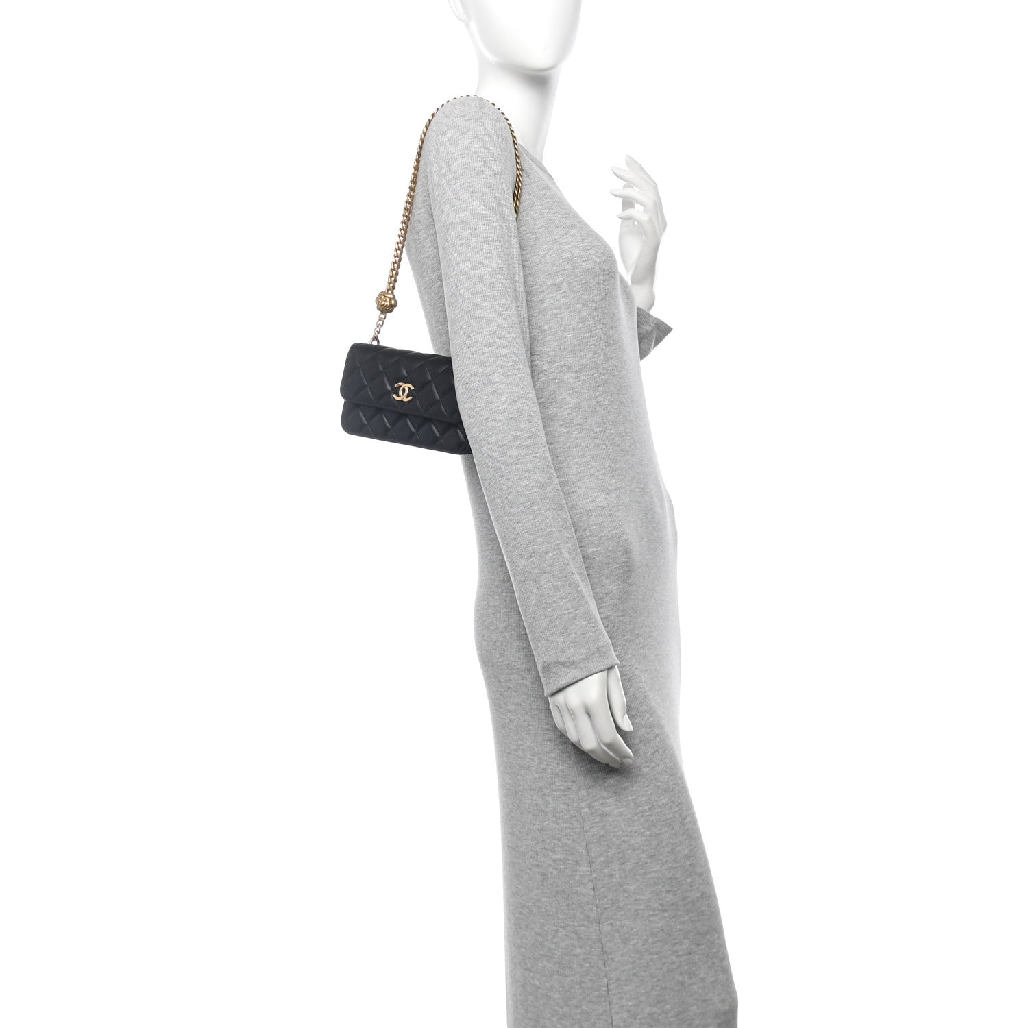 Chanel Lambskin Quilted Sweet Camellia Flap Phone Holder With Chain Black 2 of 12