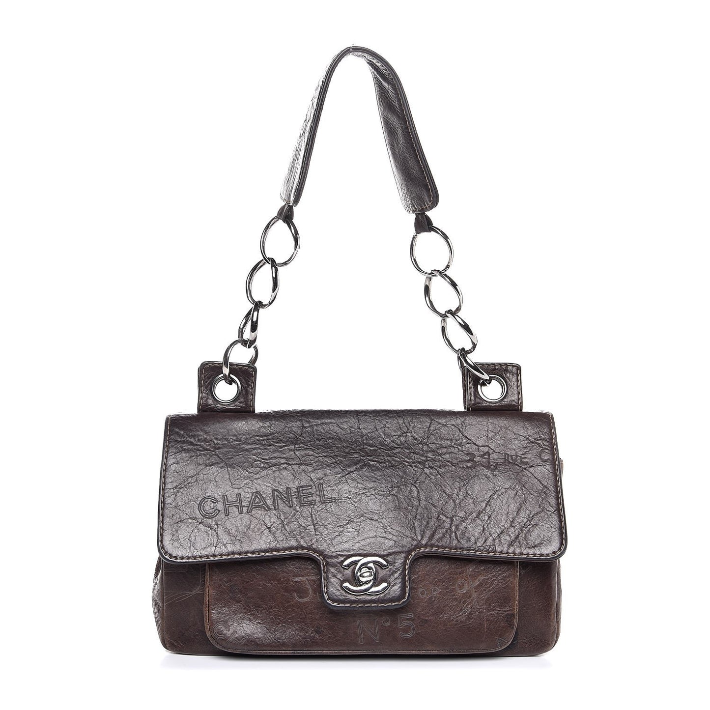 Calfskin Embossed Medium Flap Dark Brown