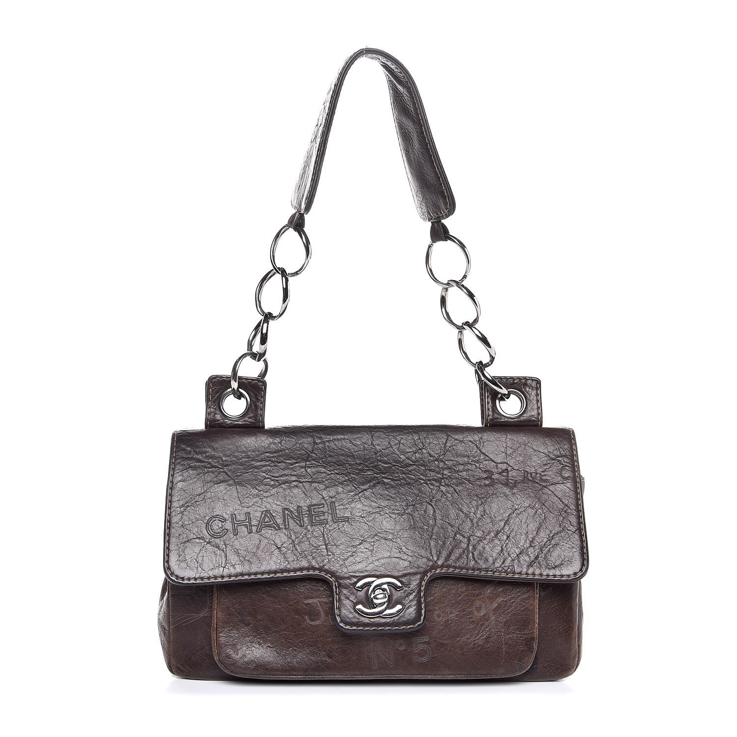 Chanel Calfskin Embossed Medium Flap Dark Brown 1 of 11
