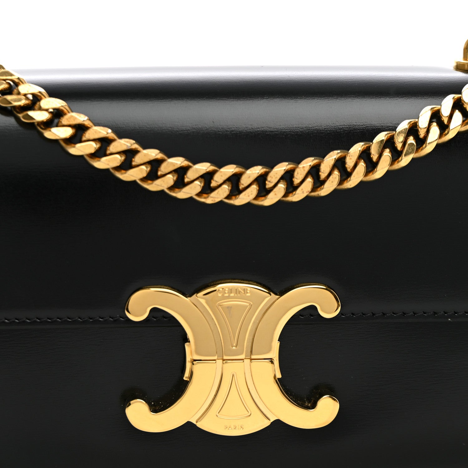 Celine Shiny Calfskin Triomphe Chain Shoulder Bag Black 7 of 9