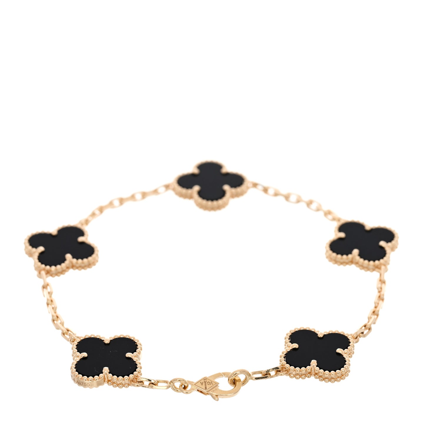 18K Yellow Gold Black Onyx 5 Motifs Vintage Alhambra Bracelet