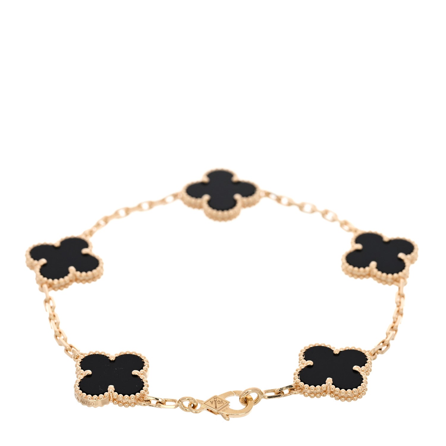Van Cleef & Arpels 18K Yellow Gold Black Onyx 5 Motifs Vintage Alhambra Bracelet 2 of 5