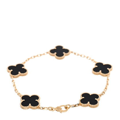 Van Cleef & Arpels 18K Yellow Gold Black Onyx 5 Motifs Vintage Alhambra Bracelet 2 of 5