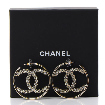 Chanel Crystal High Society CC Hoop Earrings Gold 5 of 5