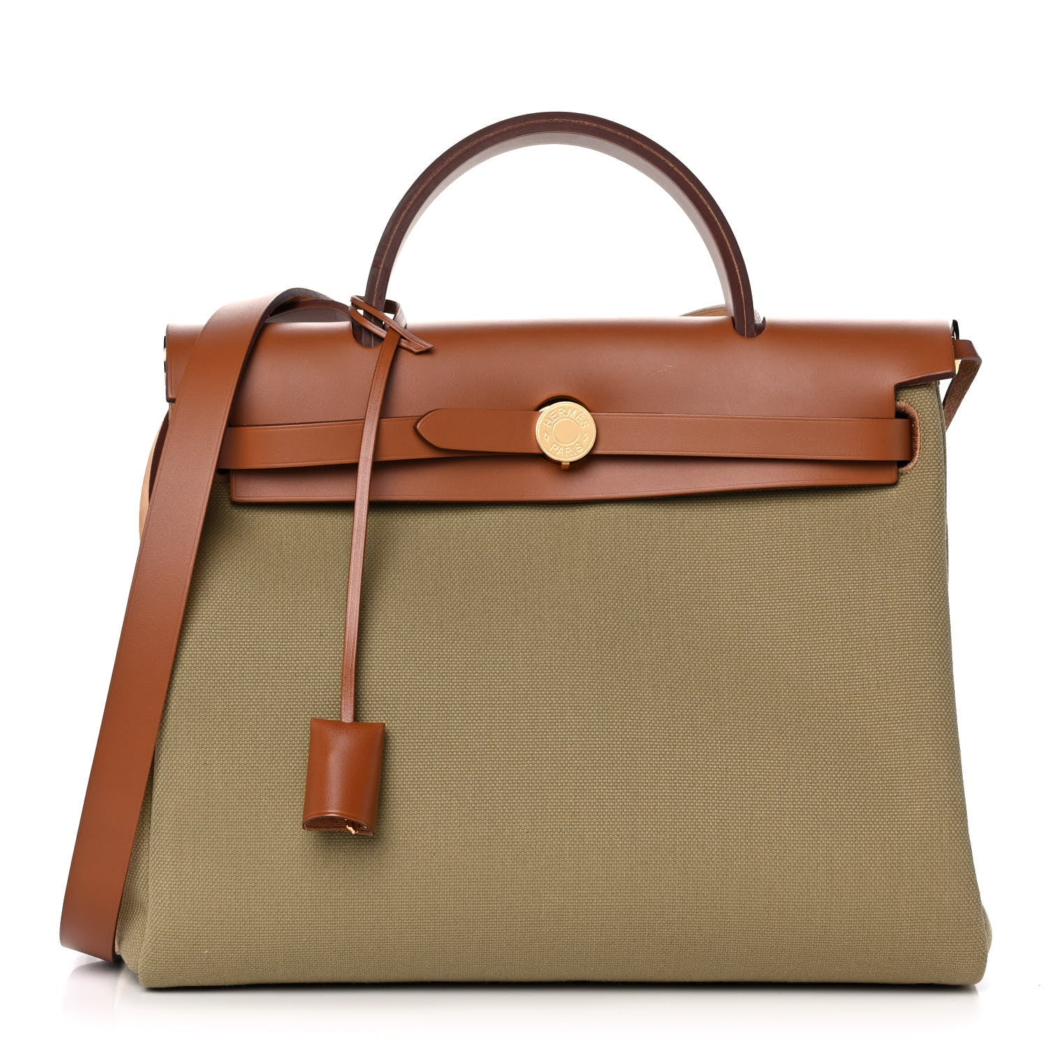 Hermes Military Toile Vache Hunter Herbag Zip Retourne 31 PM Poussiere Fauve 1 of 21