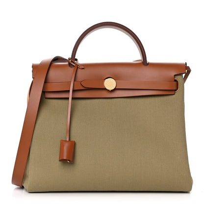 Hermes Military Toile Vache Hunter Herbag Zip Retourne 31 PM Poussiere Fauve 1 of 21