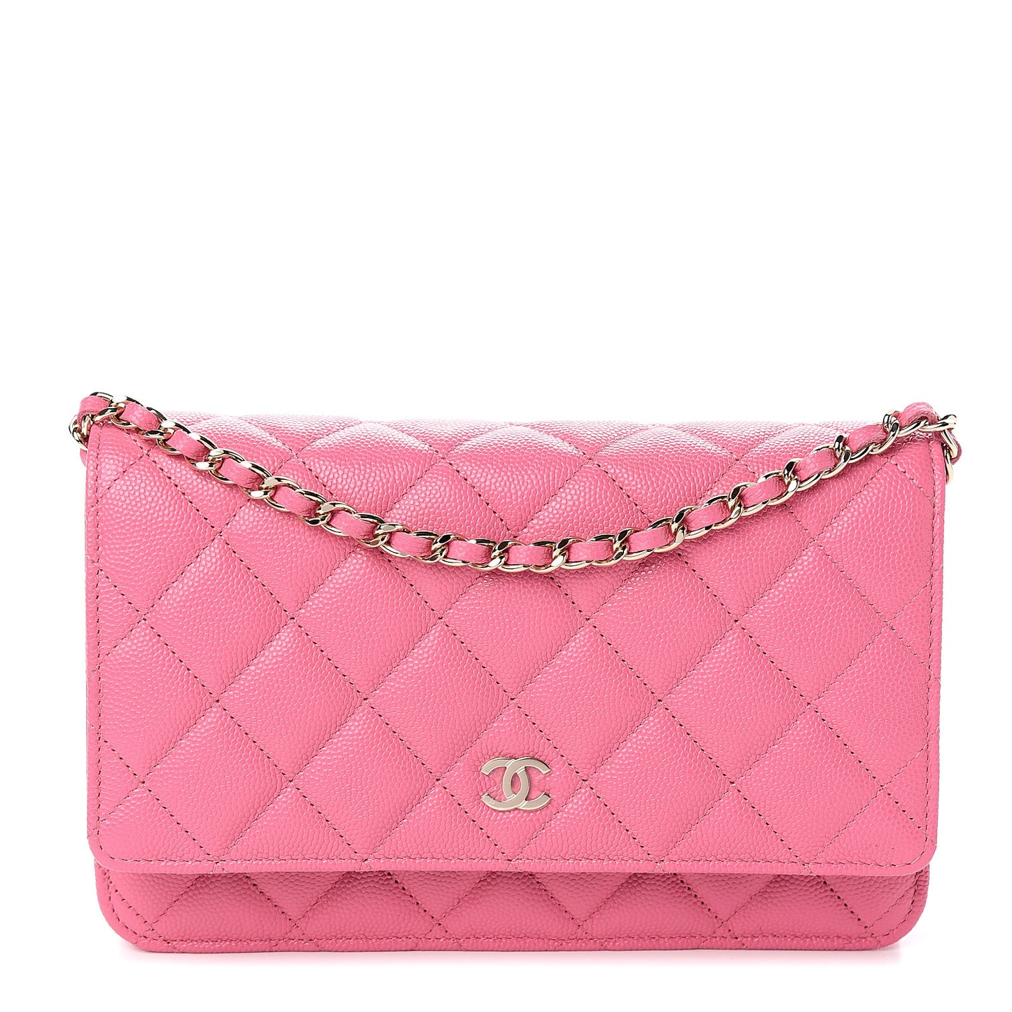 Caviar Quilted Wallet on Chain WOC Pink