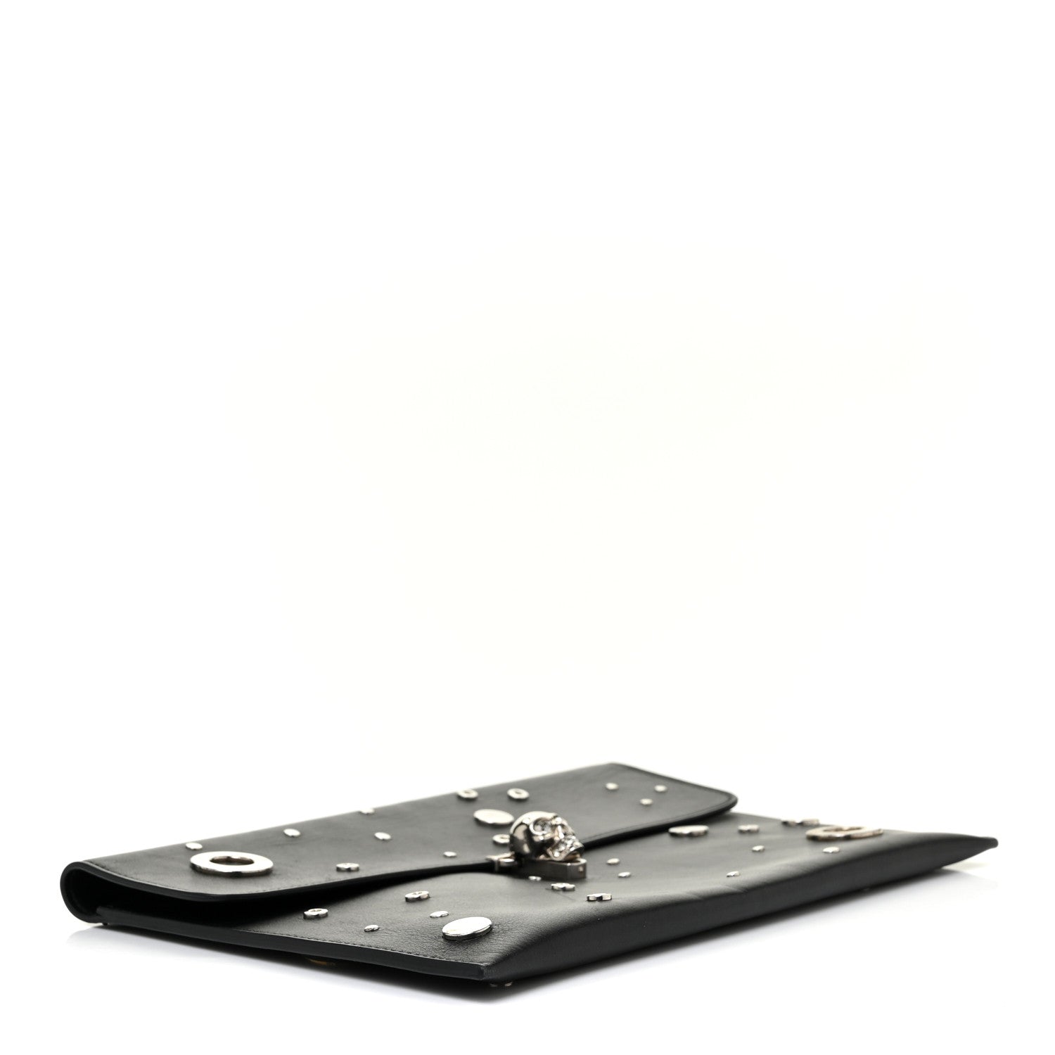 Alexander McQueen Calfskin Grommet Skull Envelope Clutch Black 4 of 16